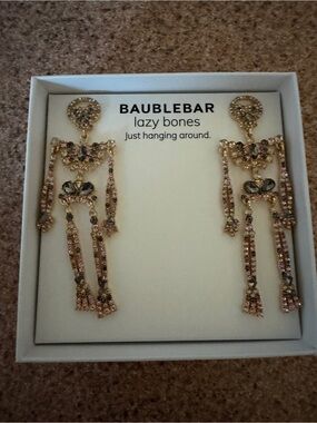 New Baublebar Halloween Skeleton Crystal Earrings Lazy Bones Dangle Movement